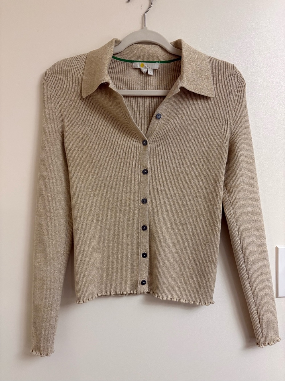 Boden Sparkle Rib Collared Cardigan medium shimmer Gold Metallic retro quiet lux - Picture 4 of 11